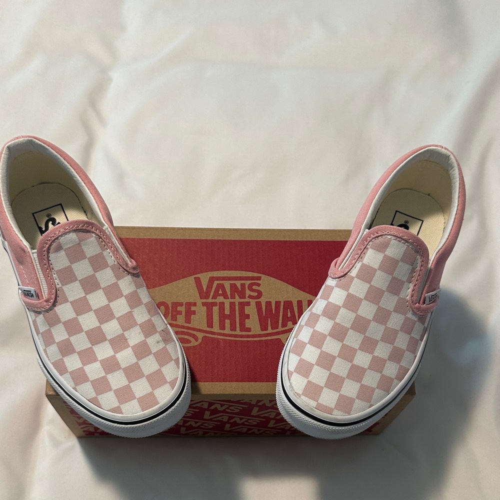 Vans Pink and White Checkerboard Slip-On Sneakers